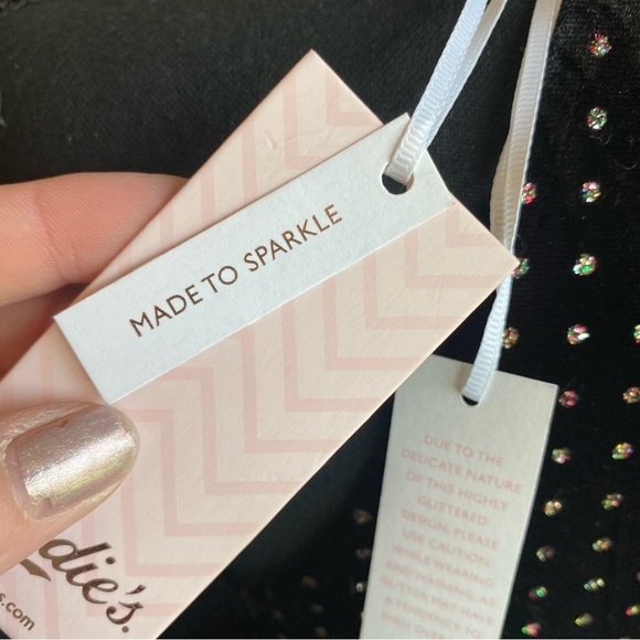 Candie’s Black Velvet Multi Color Glitter Dots Halter Mini Dress Size Small NWT - Picture 5 of 10